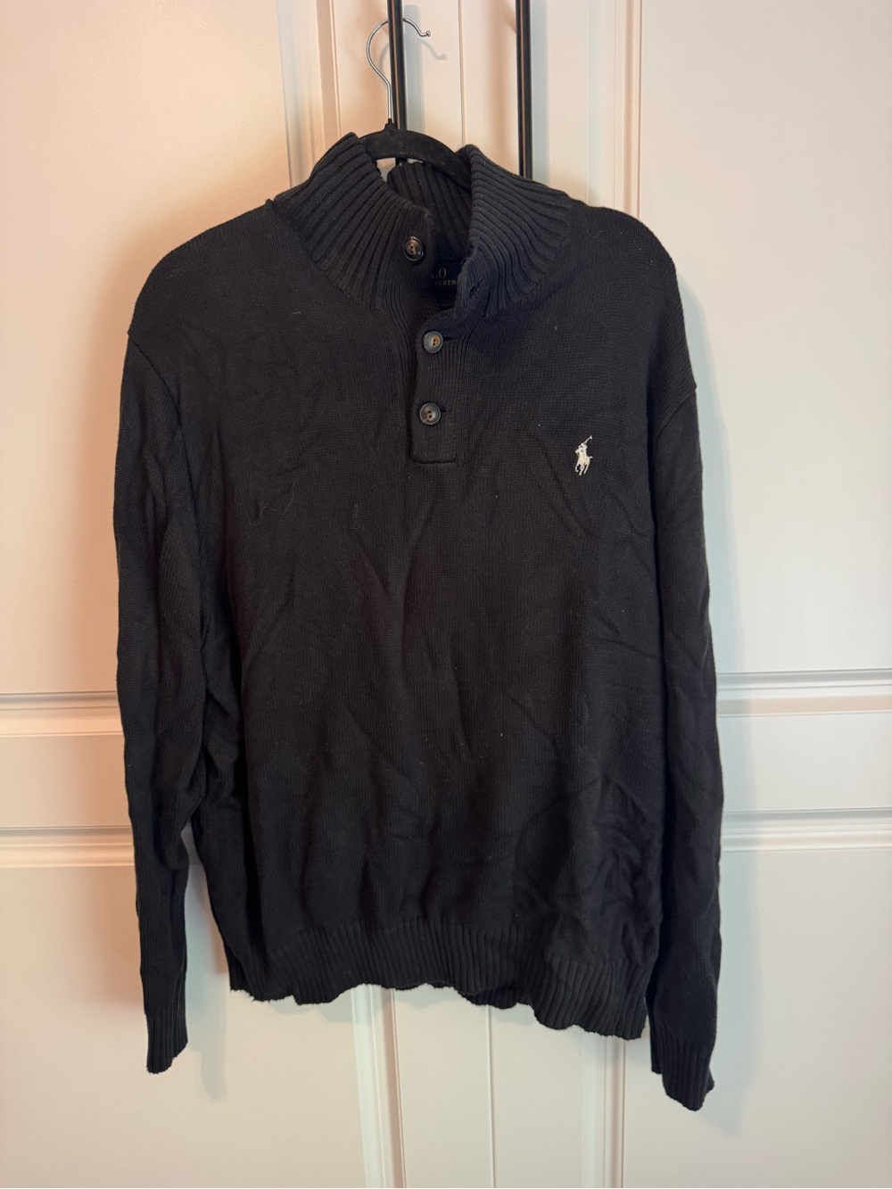 Ralph Lauren Men's Black Button-Quarter Knit Sweater